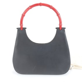 Gucci Bamboo 001-3761 Leather Handbag Tote Black Women's