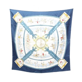 Hermès HERMES Carré 90 "Les Allures du Cheval" Silk Scarf for Women, Blue Multicolor