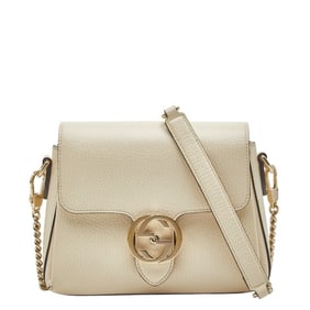 Gucci Interlocking G Crossbody Chain Shoulder Bag 607720 White Leather Women's GUCCI