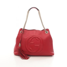 Gucci Soho Interlocking G Shoulder Bag, Leather, Women's, Red, 308982