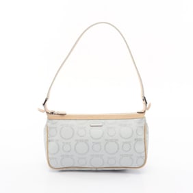 Salvatore Ferragamo Gancini handbag in coated canvas and leather, available white beige, size 21
