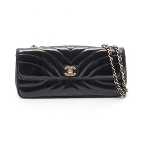 CHANEL Coco Mark Wave Stitch Shoulder Bag in Patent Leather, Women's, Black