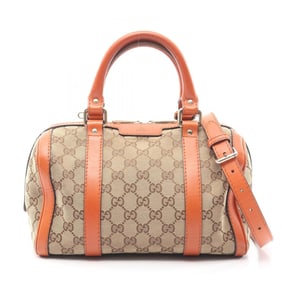 Gucci GG Canvas Handbag, and Leather, Women's, Beige Orange, 269876