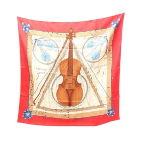 Hermès HERMES Carré 90 "La Musique des Spheres" Silk Scarf for Women, Red, Beige, Multicolor