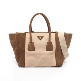 Prada Canapa+Scamoscia Handbag, Canvas and Suede, Women's, Beige Brown, BN2644