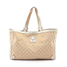 Gucci Abbey GG Canvas Tote Bag, and Leather, Women's, Beige Gold, 141472