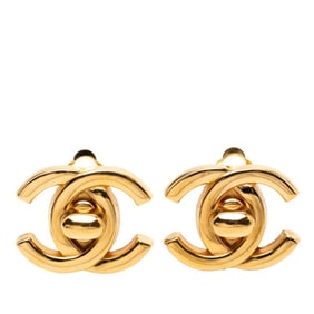 Vintage Chanel Coco Mark Turnlock Earrings, Gold Plated, Women's, CHANEL