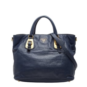 Prada 2-way handbag/shoulder bag in blue leather for women.
