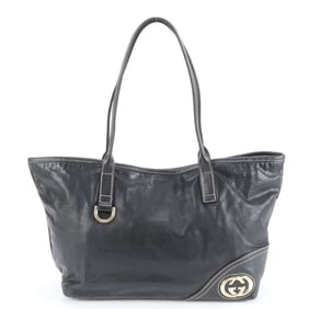 Gucci New Brit 169946 Leather Tote Bag Shoulder Handbag Black Women's