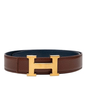 Hermes Hermès Constance H Belt, reversible, size 70, brown and navy leather, women's.