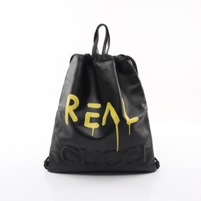 Gucci GUCCI GHOST Leather Backpack Bag for Men and Women, Black Yellow, 474210