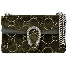 Gucci Dionysus GG suede shoulder bag in khaki leather with beaded rhinestones (499623) for women.