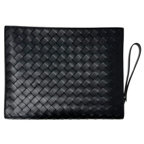 Bottega Veneta Men's Medium Intrecciato Clutch/Second Handbag in Black Leather with Card Pockets