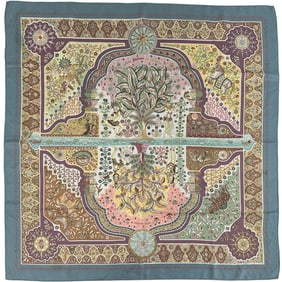 Hermes Hermès Carré 90 Scarf (Aux Portes du Palais) - Women's Silk, Blue Multicolor, Animal Print