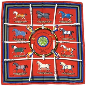 Hermès HERMES scarf/muffler, Carré 90, editees par, racehorse, women's, brand, silk, red,