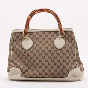 Gucci Bamboo GG Canvas 282317 Leather Handbag Tote Beige Women's