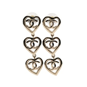 CHANEL Coco Mark Heart Motif Earrings, Gold Plated, Women's