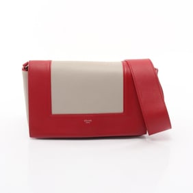 Celine Frame Medium Shoulder Bag, Leather, Women's, Beige and Red, 180263