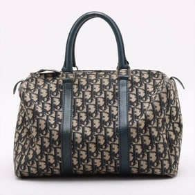 Christian Dior Trotter Mini Boston Leather Canvas Handbag Tote in Navy