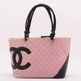 Chanel Cambon Line Lambskin Leather Tote Bag Shoulder Handbag Pink Women's