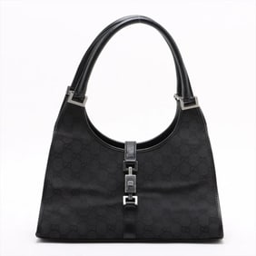 Gucci GG Canvas Jackie 01719 Leather Handbag Tote Black Women's