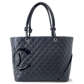 CHANEL Cambon Line Large Tote Bag, Matelasse, Coco Mark, Lambskin, A25169, Black