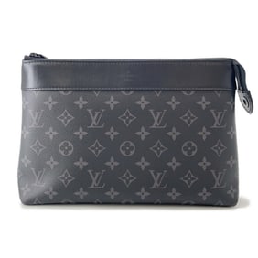 Louis Vuitton Monogram Eclipse Pochette Voyage Souple Clutch Bag M82543 Men's Black