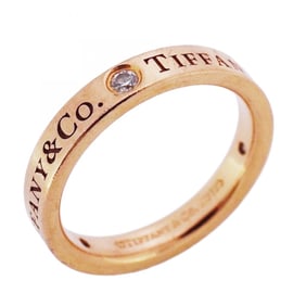 Tiffany ring, flat band, 3PD, 18KPG pink gold, diamond, size 6, women's