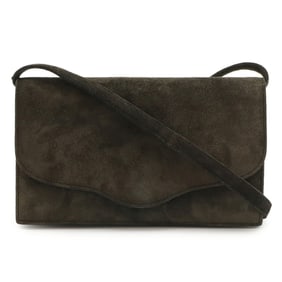 HERMES Dobris Suede Shoulder Bag/Clutch Bag in Khaki Brown with J Stamp