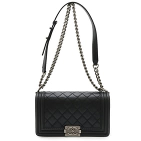 CHANEL Boy Chanel 25 Wild Stitch Matelasse Coco Mark Chain Shoulder Bag in Soft Calfskin, Black