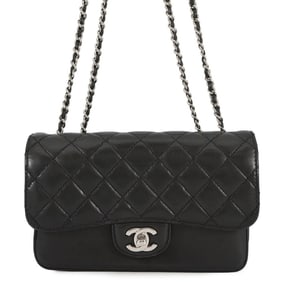 Chanel Chain Shoulder Bag, Matelasse, Coco Mark, Gusset Pocket, Accordion, Lambskin, Black