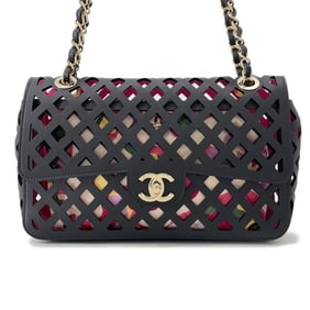 Chanel Chain Shoulder Bag in Perforated Calfskin Leather (AS2376) Black