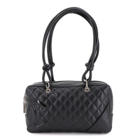 CHANEL Cambon Bowling Shoulder Bag in Black Leather with Silver Hardware (A25171)