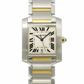 Cartier Tank Française LM Two-tone Watch W51005Q4 Men's Silver Yellow Gold Automatic