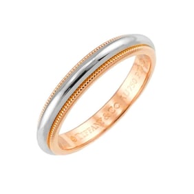 Tiffany & Co. Milgrain Band Ring, Size 14.5, Platinum 18K PG 750, Together