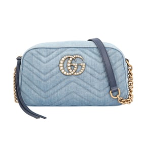 Gucci Japan-exclusive GG Marmont shoulder bag, denim 447632, blue, women's, pre-owned