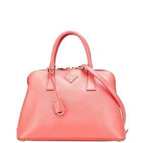 Prada Triangle Logo Plate Handbag/Shoulder Bag, 2-Way, Pink Saffiano Leather, Women's, PRADA