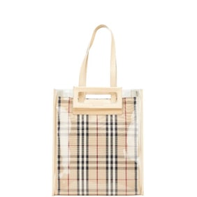 Burberry Nova Check Tote Bag Shoulder Beige Vinyl Leather Canvas Women's BURBERRY