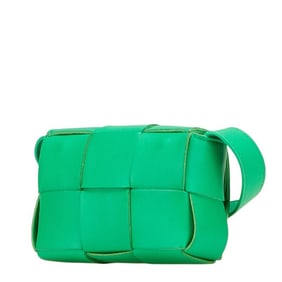 Bottega Veneta Candy Cassette Crossbody Shoulder Bag 667048 VCQ72 Paraquito Green Leather Women's