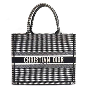 Christian Dior Dior Book Tote Medium Bag, White/Black, Houndstooth Pattern, M1296ZTQT_M911, Women's