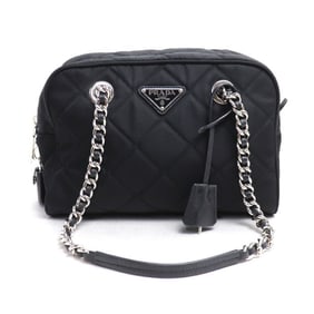 PRADA Tessuto Impuntu Chain Shoulder Bag, Black, 1BB072 2AS3 F0002, Women's