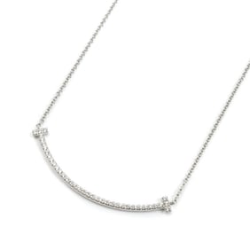 TIFFANY & Co. Tiffany 18K White Gold T Smile Diamond Necklace 63058793, 2.4g Diamond, 40cm, Women's