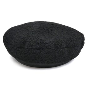 HERMES Mouton Fur Beret, Black, Size 56, Women's