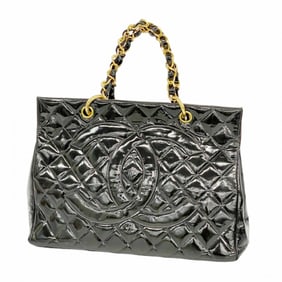 Chanel Matelasse Tote Bag with Chain Shoulder Strap, Patent Leather, Black, Women's
