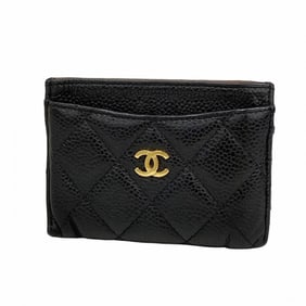 Chanel Matelasse Business Card Case in Caviar Leather, Black, Women's