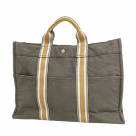 Hermes Foule MM Tote Bag, Canvas, Gray, Women's