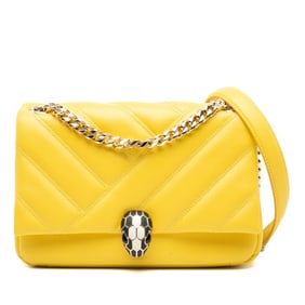 BVLGARI Serpenti Cabochon Chain Shoulder Bag in Yellow Leather for Women