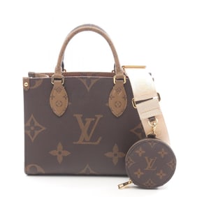 Louis Vuitton On the Go PM Handbag, Coated Canvas Monogram Giant Reverse, Women's, Brown and Beige,
