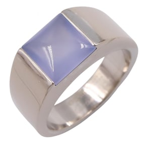 Cartier Tank Ring with Chalcedony, 18K White Gold, Women's, Silver and Blue