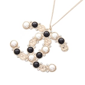 Chanel Coco Mark Necklace, Gold-Plated with Faux Pearls, Women's, Available in Gold, Black, and
